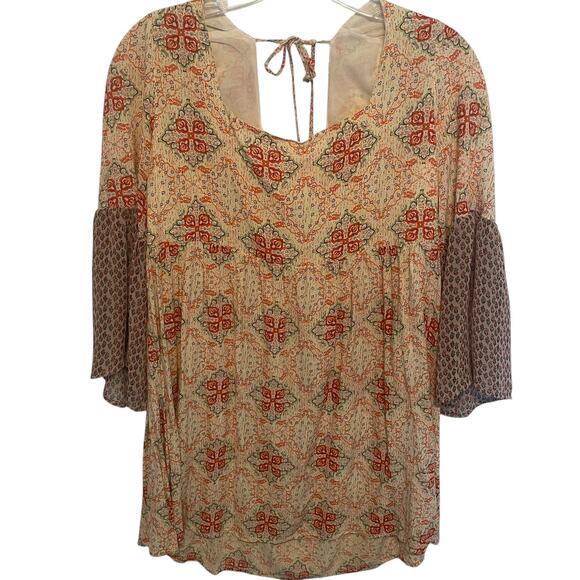 Umgee Peasant Top Womens Large Floral Mixed Print Bell Sleeve Boho Cottagecore - Picture 1 of 9